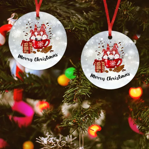 Miniatura 5 de ArogGeld Adorno redondo de cerámica con diseño de gnomo de Navidad, recuerdo de porcelana plana, árbol de Navidad, vacaciones, decoración de fiesta