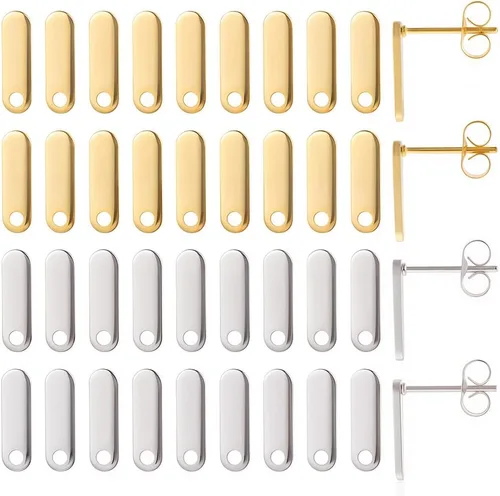 Miniatura 6 de SUNNYCLUE 1 caja, 80 unidades, 20 pares de aretes redondos planos de acero inoxidable con bucle, aretes plateados y dorados, hallazgos en blanco