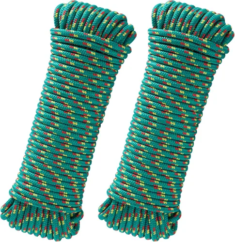 Miniatura 20 de Cuerda de polipropileno trenzada de diamante de 3/8 de pulgada y 100 pies, cuerdas marinas gruesas multiusos para barco para camping y asta de Verde
