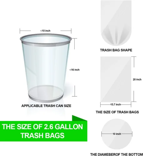 Miniatura 5 de FORID - Bolsas de basura pequeñas transparentes de 2.6 galones, 220 bolsas de basura de plástico para baño, dormitorio, oficina (220 unidades)