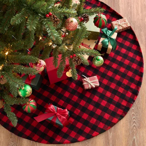 Miniatura 7 de Joiedomi - Falda de árbol de Navidad de 36" a cuadros de búfalo, color rojo y negro, alfombrilla decorativa para fiestas de Navidad, víspera de Año
