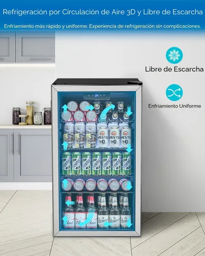 Miniatura 4 de Refrigerador de bebidas – Mini refrigerador con puerta de vidrio para 126 latas para bebidas, refrescos, cerveza, vino, refrigerador pequeño