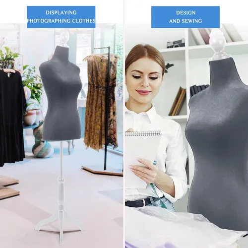 Miniatura 6 de Maniquí de costura de cuerpo femenino con soporte de 50 a 63 pulgadas, maniquí ajustable portátil para exhibición de ropa, base de trípode