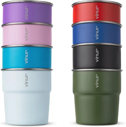 Miniatura 11 de VINUR Vasos Tumbler de Acero Inoxidable de 8 oz, Vasos de Metal Apilables para Beber para Viajes, Campamento, Exteriores, Paquete de 4