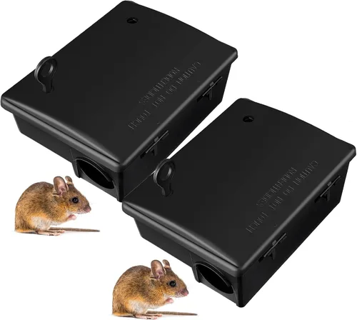 Miniatura 8 de Qualirey Paquete de 2 Estaciones de Cebo para Ratas Grandes para Roedores con Llave Reutilizables Estaciones para Ratones Bloques para Ratones Cajas