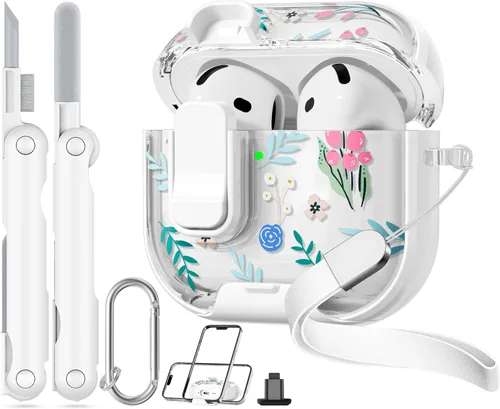 Miniatura 13 de con bloqueo de seguridad para funda de AirPods Pro 2ª 1ª generación, funda transparente floral linda para AirPods Pro 2 con soporte para teléfono