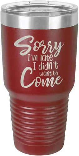 Miniatura 11 de Sorry I'M LATE I DIDN'T WANT TO COME Vaso negro de 30 onzas con popote y tapa superior deslizante Taza de viaje de acero inoxidable Comparar
