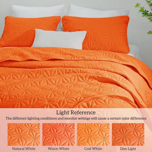 Miniatura 4 de Juego de ropa de cama Whale Flotilla King, colchas suaves de color naranja para cama tamaño King, 3 piezas de colcha geométrica ligera