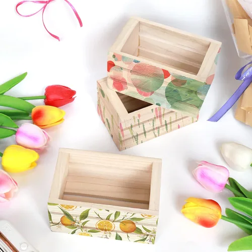Miniatura 5 de Paquete de 4 mini cajas de madera rústica, cajas decorativas de madera sin terminar, caja de almacenamiento de madera para cocina, oficina