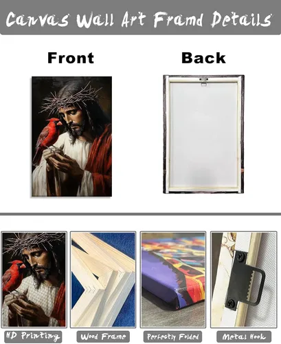 Miniatura 6 de Arte de pared de Jesús y cardenal, decoración de Cristo, cuadro enmarcado de Dios, pintura cristiana, inspiración religiosa, impresiones en lienzo