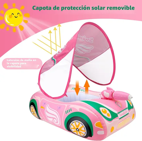 Miniatura 2 de Toddler Pool Float Inflatable Car Baby Swim Float with Adjustable Sun Canopy and Safety Seat Pool Toys for Kids 3+ Years Old