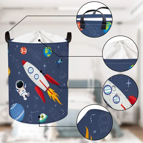 Miniatura 5 de Clastyle Cesta de lavandería de astronauta de cohete de 45 litros para dormitorio, impermeable, plegable, de universo, color azul, cesta de Rocket