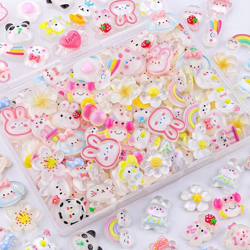 Miniatura 8 de 100 dijes de slime de gelatina de resina con parte trasera plana para slime, dijes Kawaii aleatorios para adornos de teléfono, caja de basura a