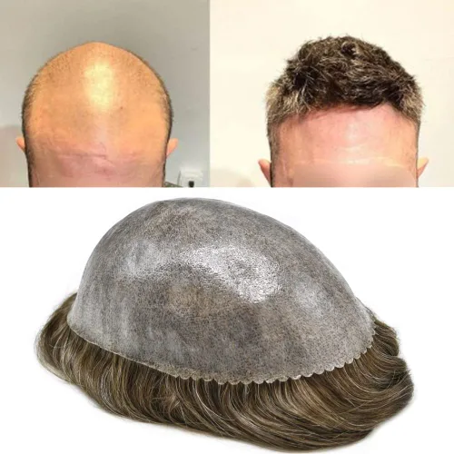 Miniatura 47 de Toupee Hair Piece For Men 100% Real Human Hair System Natural Looking Hairpieces For Men Hair Units Protesis Capilar Para Hombre 8''X10'' #610#6