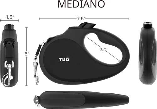 Miniatura 2 de TUG - Correa retráctil 360º para perros, libre de enredos, mango antideslizante, nailon resistente de 16 pies, freno de una sola mano, pausa