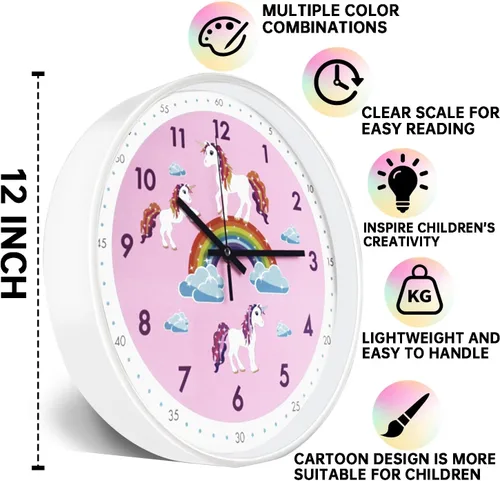Miniatura 3 de Reloj de pared rosa, silencioso, sin tictac, decoración infantil, relojes silenciosos para habitación de niños, oficina, escuela, dormitorio