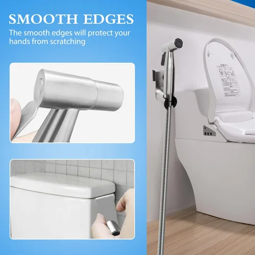 Miniatura 5 de Ikaufen Pulverizador de bidé de mano para inodoro, control de presión de agua ajustable, accesorio de manguera de bidé para baño, rociador de ducha