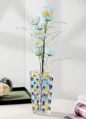 Miniatura 6 de Magcolor Jarrón de vidrio tejido azul pintado a mano - Florero de cristal - 7.7 pulgadas, Florero de vidrio para plantas para arreglos florales
