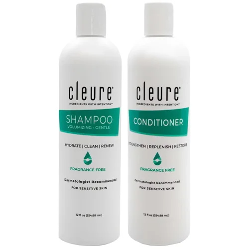 Cleure Juego de champú y acondicionador sin sulfato, sin fragancia para pieles sensibles, champú voluminizador y acondicionador hidratante (12 onzas