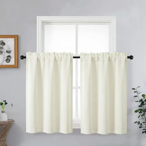 Miniatura 130 de OVZME Cortinas opacas turquesa para tratamiento de ventanas pequeñas, cortinas cortas con bloqueo de luz para ventana de cocina sobre el fregadero