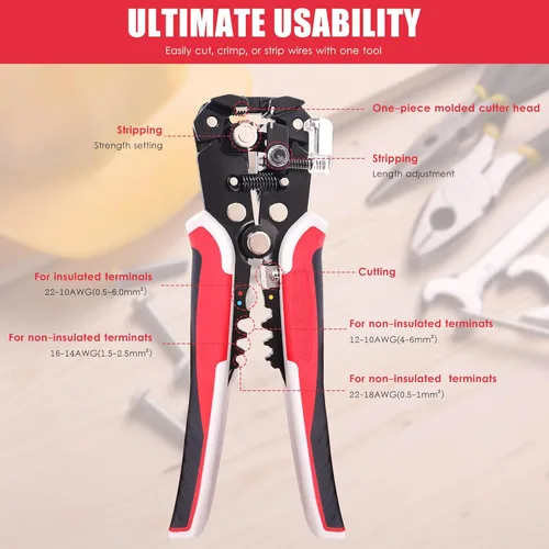 Miniatura 2 de Juego de herramientas para pelacables de 201 piezas, herramienta automática autoajustable de 8 pulgadas para AWG 10-24, pelacables automático 3