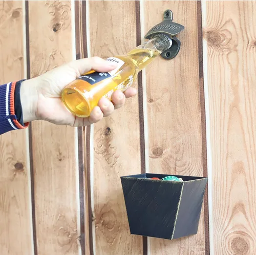 Miniatura 4 de Abridor de botellas de cerveza de bronce antiguo montado en la pared con tapa atrapa aberturas de drenaje al aire libre (paquete de 2)