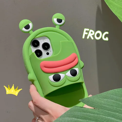 Miniatura 4 de Yatchen Fundas Kawaii para iPhone 13, bonitas fundas de teléfono con diseño de dibujos animados verdes con boca de salchicha, rana, chanclas, funda