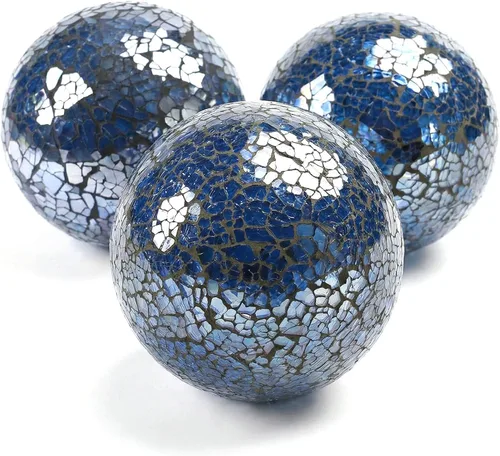Miniatura 7 de DomeStar 3 piezas de bolas decorativas para cuencos, esferas de mosaico de vidrio de 4 pulgadas en blanco para cuencos de centro, decoración