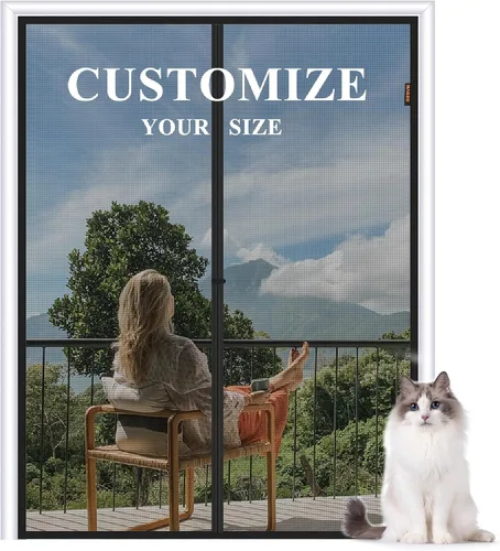Miniatura 15 de MAGZO Puerta mosquitera magnética, se adapta a puertas de 32'' x 80'' (tamaño de malla de 34'' x 81''), apertura desplazada izquierda y derecha, Gris