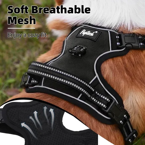 Miniatura 4 de PUPTECK Arnés para perro sin tirones para perros grandes, arnés para perro ajustable reflectante con mango de fácil control, arnés para mascotas