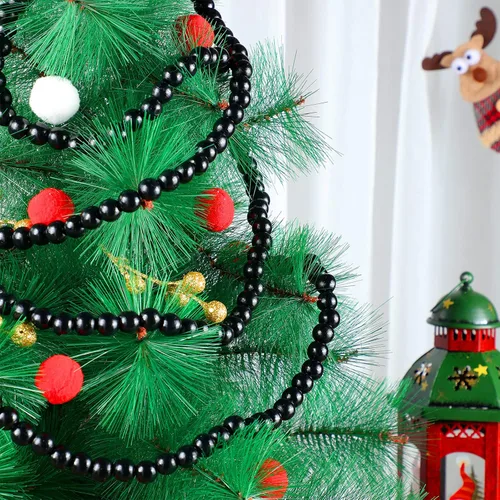 Miniatura 4 de Guirnalda Navideña de Cuentas de Madera, Guirnalda de Cuentas de Madera para Decoración de Árbol de Navidad para Regalos de Fiesta, 12 Pies (Negro)