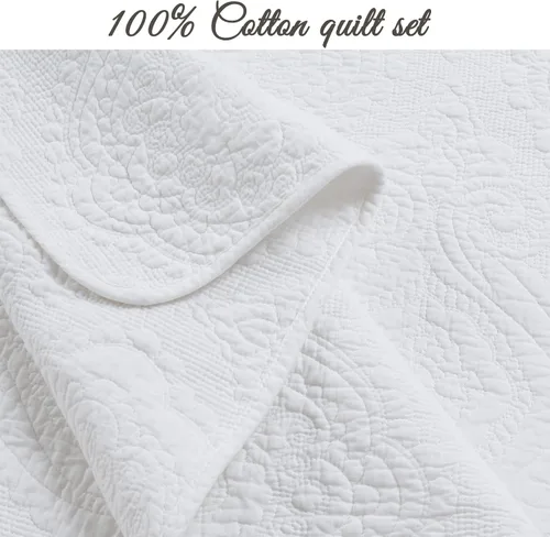 Miniatura 2 de Cozy Line Home Fashions - Juego de colcha de algodón puro, color blanco, marfil, verde, gris, cheurón, laberinto, medallón, para habitación Medallón
