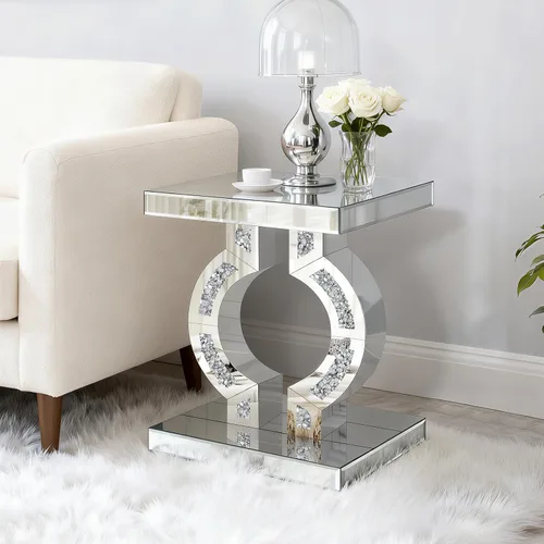 Miniatura 11 de Mesa auxiliar plateada con incrustaciones de cristal, mesa auxiliar moderna, mesa auxiliar cuadrada pequeña para sala de estar, dormitorio
