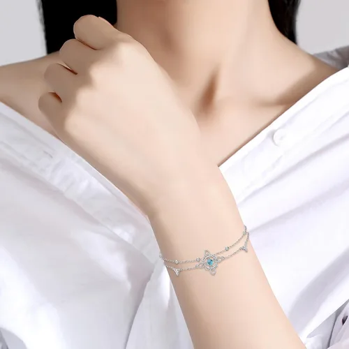Miniatura 2 de VONALA Pulsera ajustable de plata de ley, diseño de nudo de bruja, doble círculo, libélula, mariposa, pulsera ajustable para verano, playa, cadena