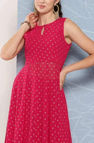Miniatura 6 de Janasya Kurta con estampado de Georgette rosa indio con palazzo acampanado para mujer