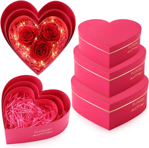 Miniatura 13 de Glenmal 3 cajas de regalo en forma de corazón para el día del padre con tapas, 3.53 onzas de papel triturado, cajas de flores de corazón para boda