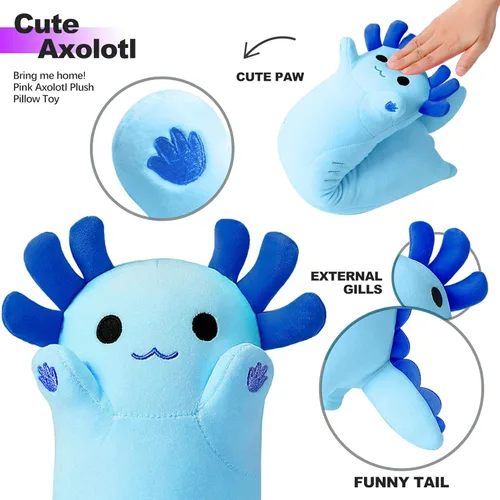 Miniatura 2 de PEACH CAT Almohada de Peluche de Ajolote Largo Azul Juguete Lindo Animal de Peluche Ajolote para Niñas y Niños 19.6" Azul a
