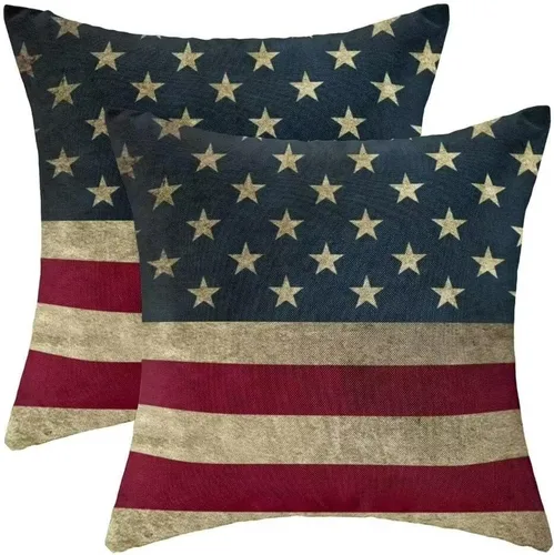 Miniatura 19 de Juego de 2 fundas de almohada decorativas para el 4 de julio, 16 x 16 pulgadas, diseño patriótico de estrellas azul marino del Día