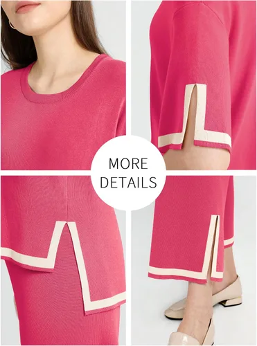 Miniatura 5 de SuperPrity Conjunto de suéter para mujer de 2 o 3 piezas, de manga cortalarga, suéter de punto, de cintura alta, pantalones de pierna ancha