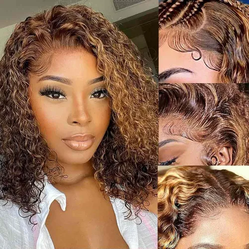 Miniatura 38 de Peluca de encaje frontal de 30 pulgadas, cabello humano prearrancado de densidad 180, peluca de encaje frontal brasileña con cabello húmedo y Encaje