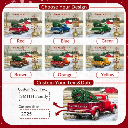 Miniatura 2 de Easycosy - Lienzo personalizado de Navidad para pared, póster vintage de camión rojo con nombre de familia, impresión en lienzo de Navidad