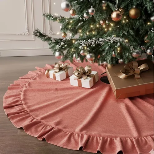 Miniatura 31 de Faldones de Felpa para Árbol de Navidad, 24 pulgadas, Lujosa Cubierta de Base de Árbol de Navidad de Piel Sintética Negra con Copos de Nieve Dorados