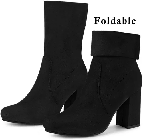 Miniatura 3 de Allegra K Botines plegables con tacón de bloque y punta redondeada para mujer