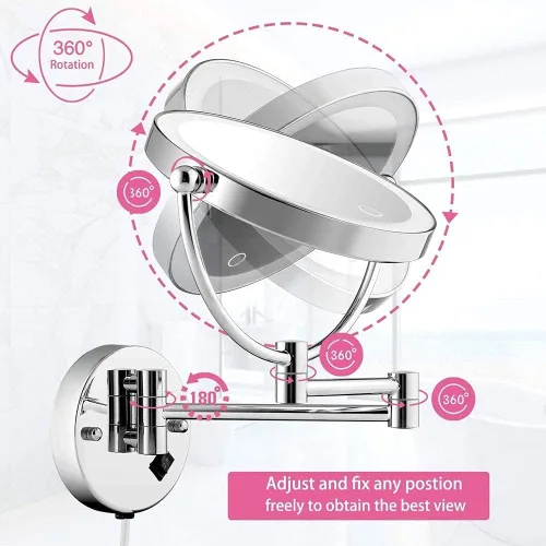 Miniatura 5 de Wall Mounted Makeup Mirror LED Touch Button Stepless Adjustable Light Double Sided 1X/5x Magnifying Vanity Mirror 360° Swivel Extendable for