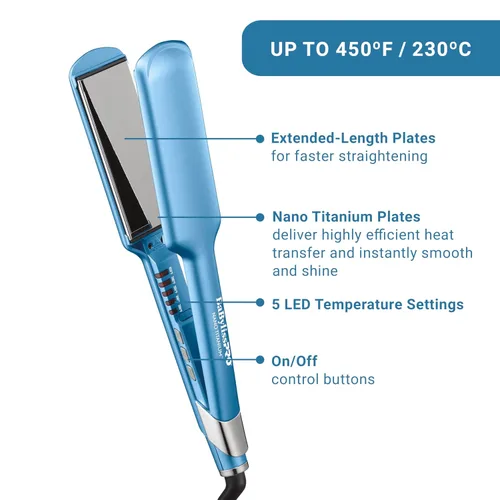 Miniatura 2 de BabylissPRO Nano Titanium Ultra-Sleek Hair Straightener, Flat Iron for All Hair Types Azul