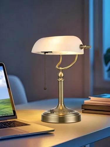 Miniatura 4 de Lámpara de Escritorio de Banquero de Vidrio Mate Blanco, Lámpara de Mesa Regulable sin Escalones con Enchufe para Estudio, Oficina en Casa, Blanco