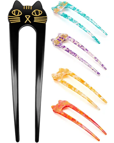 Miniatura 7 de Taiyin 10 piezas de horquillas francesas para mujer, en forma de U, para cabello largo, tenedores, pasadores de pelo de gato, 2 puntas para niñas