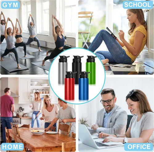 Miniatura 6 de Paquete de 10 botellas de agua a granel, botellas de agua deportivas de aluminio de 20 onzas con tapas a presión, botellas de agua reutilizables