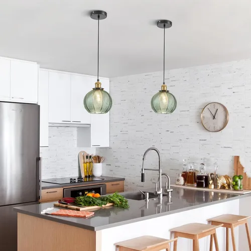 Miniatura 2 de Lámpara Colgante Vintage de 7.8 Pulgadas, Luces Colgantes de 1 Luz para Fregadero de Cocina con Vidrio Verde Soplado a Mano, Pequeña Lámpara
