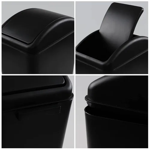 Miniatura 3 de Paquete de 3 botes de basura de 4.5 galones con tapa abatible, color negro Plastic Swing Lid Trash Can, Slim Narrow Body, Perfect For Bathroom